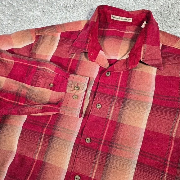 Tommy Bahama Shirt Mens Large Red Plaid Button Up Long Sleeve Tencel Casual - Picture 2 of 13
